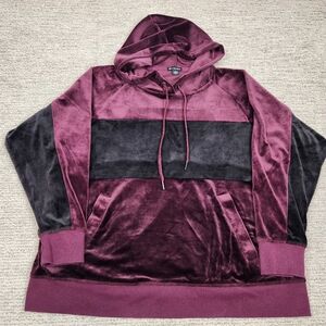 Champion Elite Velour Hoodie Women Large Maroon Wine Black Colorblock Streetwear